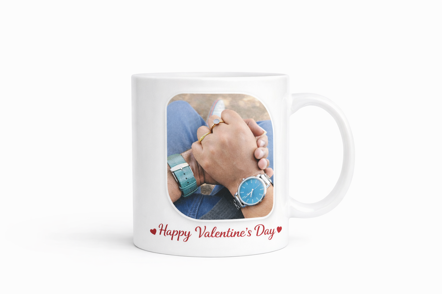 Valentine's Day mug with couple's hands