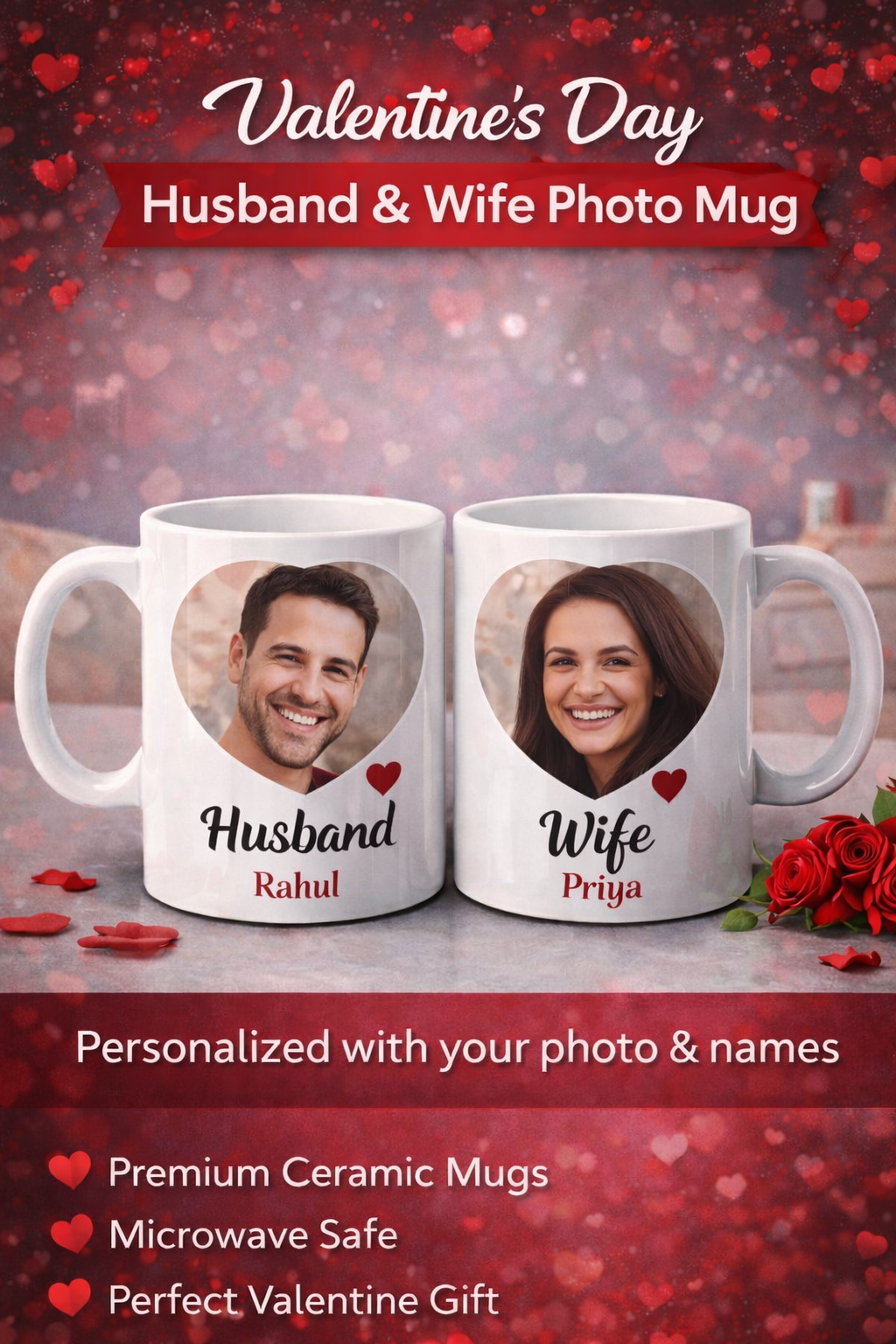 Husband & Wife Photo Mug – Valentine’s Day Couple Set ❤️
